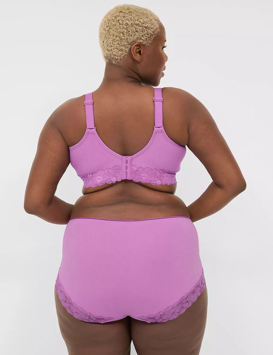 Purple Lane Bryant Cotton Full With Lace Back Women Briefs | JKC7036PI