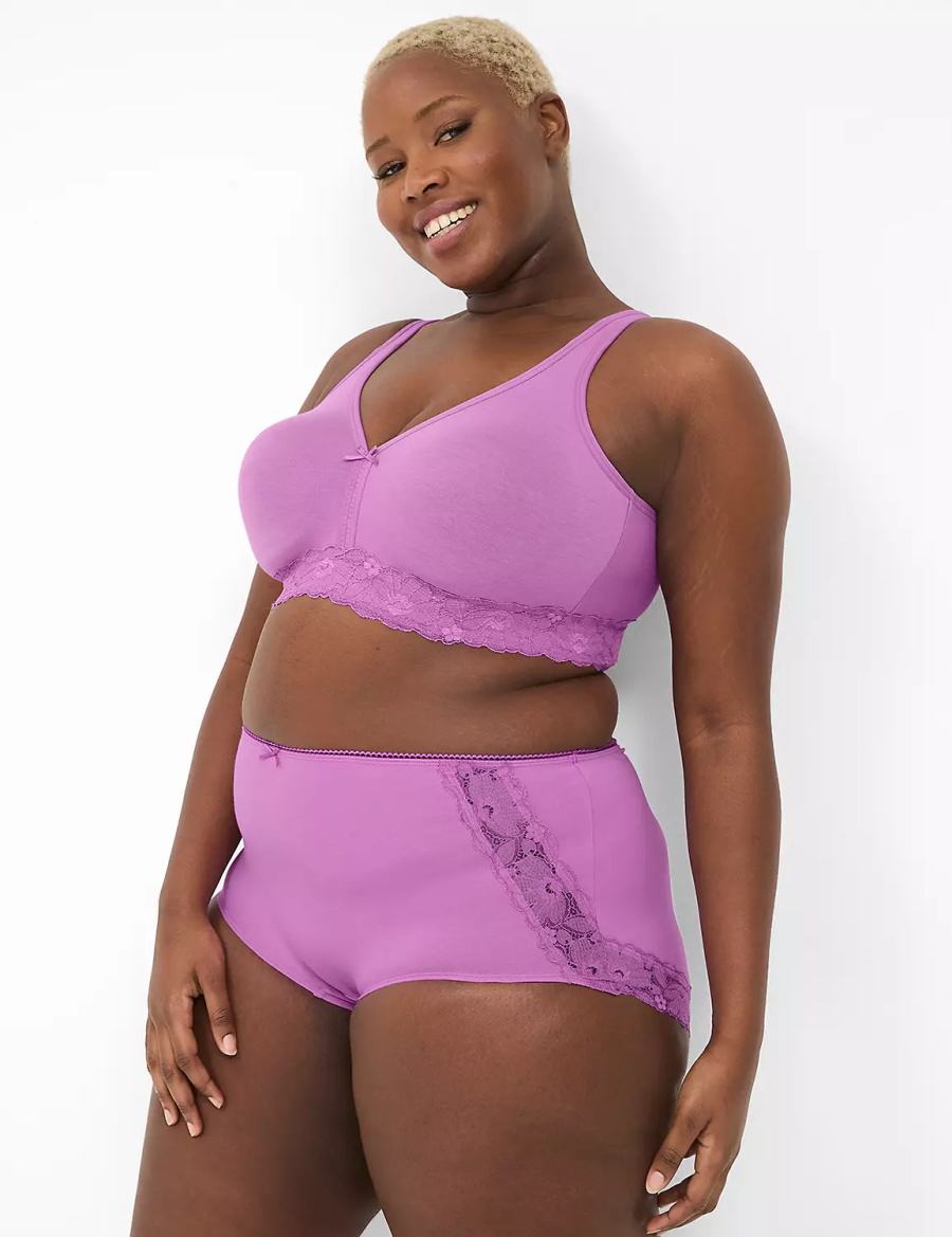 Purple Lane Bryant Cotton Full With Lace Back Women Briefs | JKC7036PI