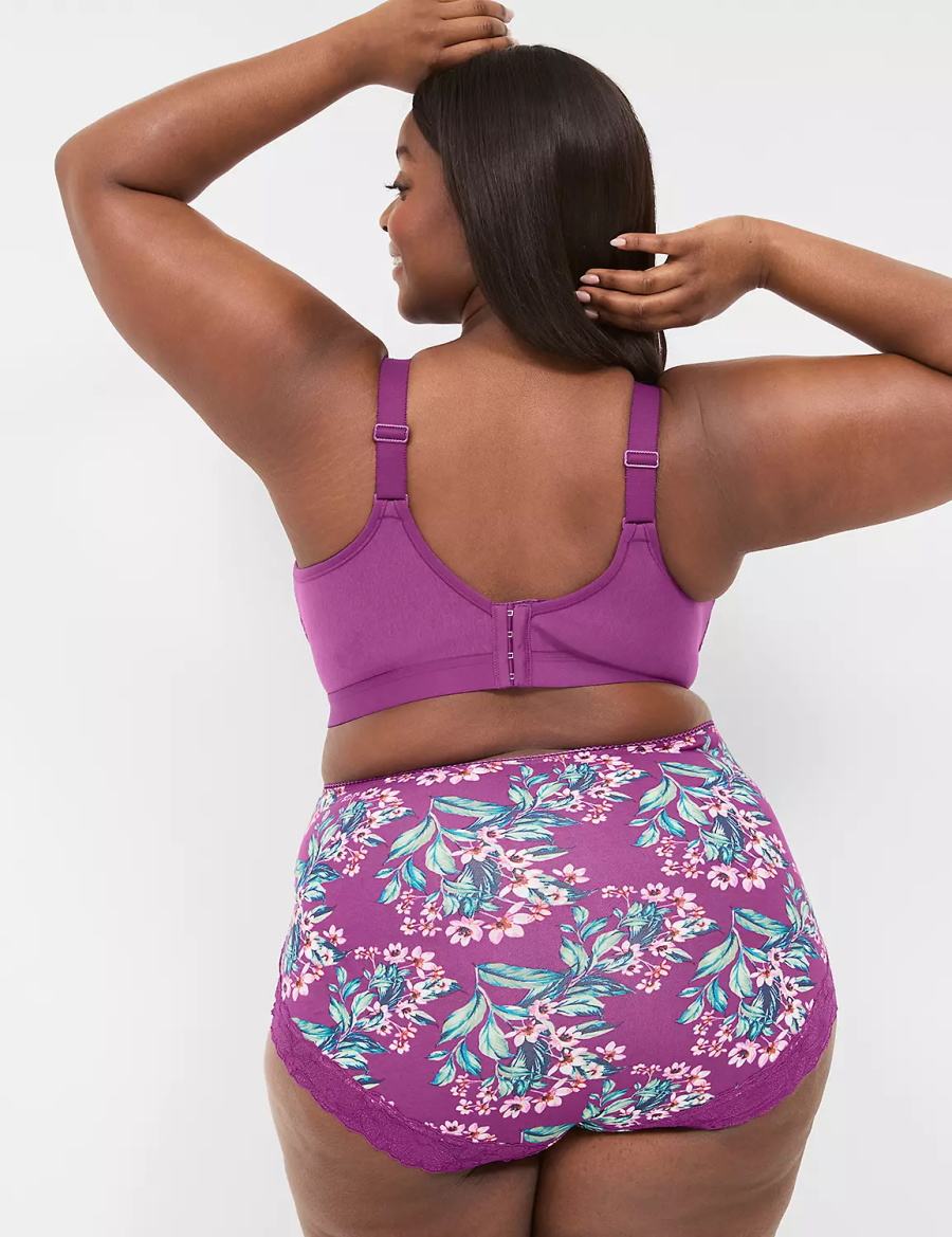 Purple Lane Bryant Cotton High-Waist With Lace Back Women Briefs | OOI7430WD