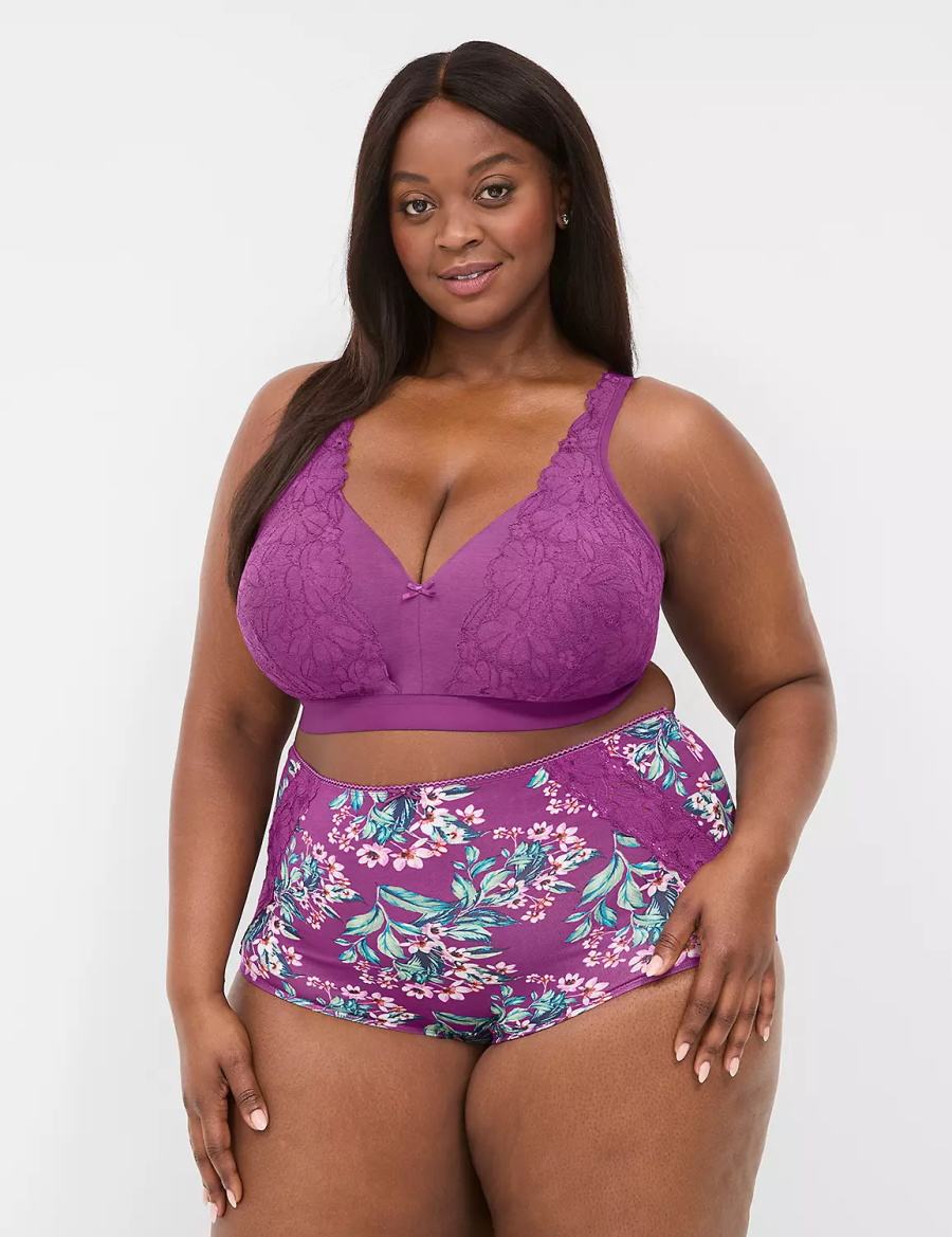 Purple Lane Bryant Cotton High-Waist With Lace Back Women Briefs | OOI7430WD