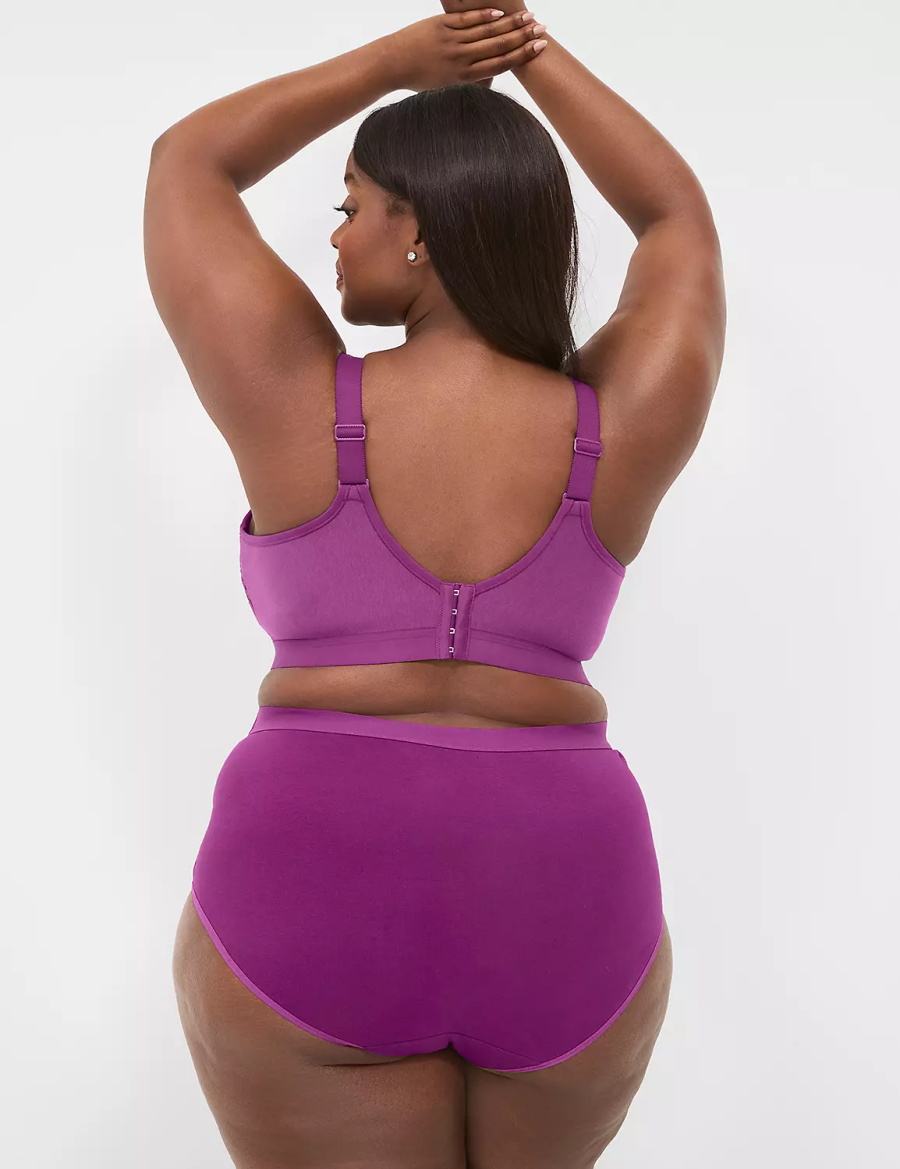 Purple Lane Bryant Cotton Lightly Lined No-Wire With Lace Women Bralettes | SXY9199BE