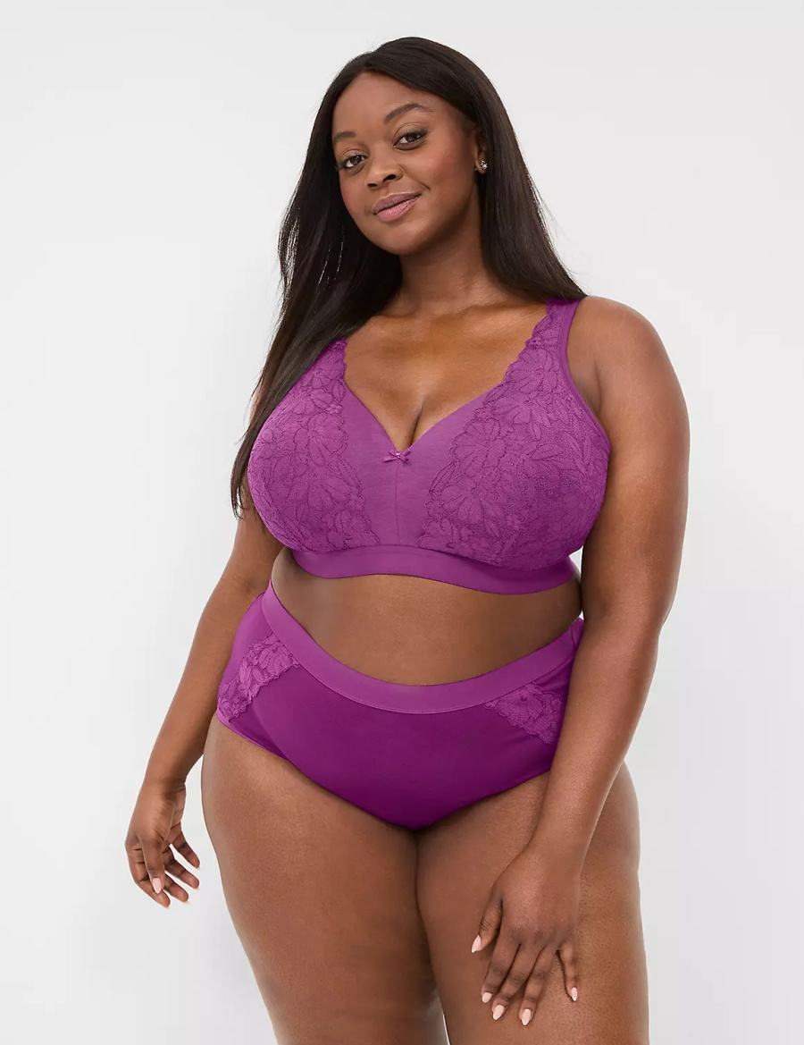 Purple Lane Bryant Cotton Lightly Lined No-Wire With Lace Women Bralettes | SXY9199BE