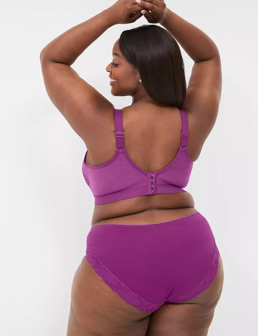 Purple Lane Bryant Cotton With Lace Back Women Hipster Panty | AEQ5093LT