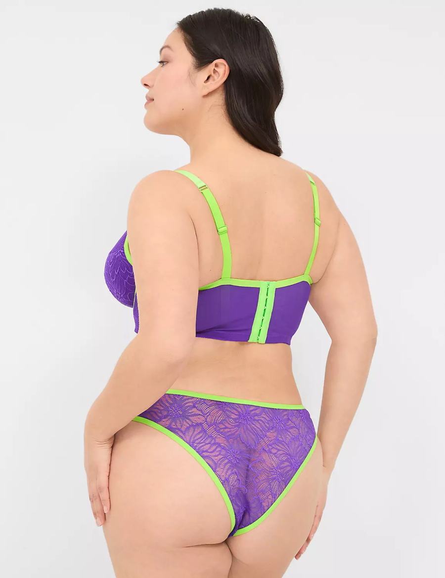 Purple Lane Bryant Crush Flower Lace Dipped Tanga Women Briefs | NLB507AJ