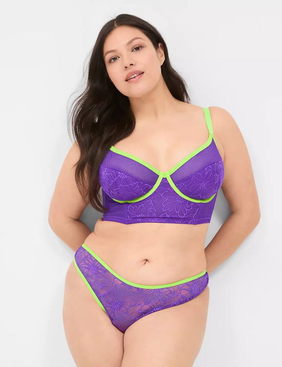 Purple Lane Bryant Crush Flower Lace Dipped Tanga Women Briefs | NLB507AJ