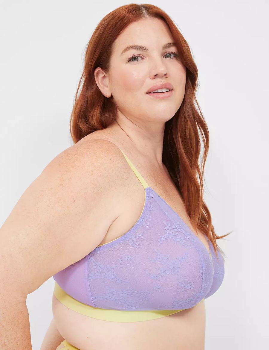 Purple Lane Bryant Delicate Lace Peek-A-Boo No-Wire Women Bralettes | DCC3279CD