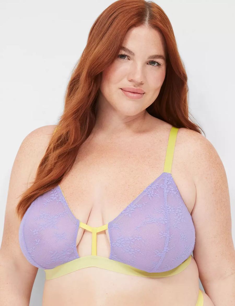 Purple Lane Bryant Delicate Lace Peek-A-Boo No-Wire Women Bralettes | DCC3279CD