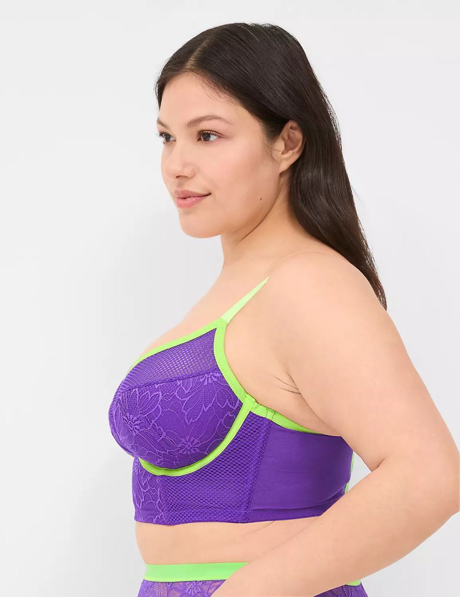 Purple Lane Bryant Fishnet & Lace Lightly Lined Demi Longline Women Bralettes | NXT410EN