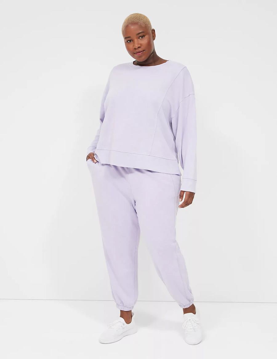 Purple Lane Bryant LIVI Crew-Neck French Terry Washed Women Sweatshirts | WQL4277YQ