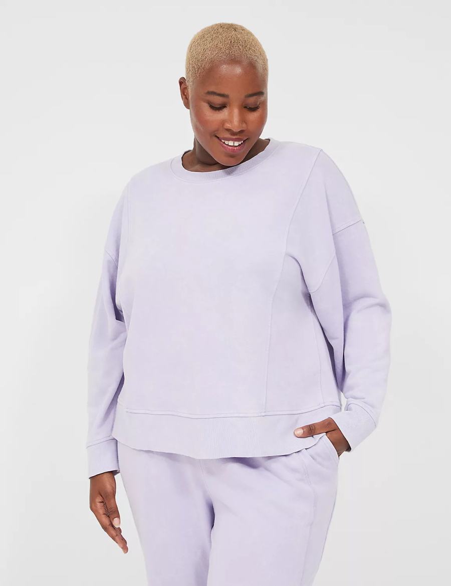 Purple Lane Bryant LIVI Crew-Neck French Terry Washed Women Sweatshirts | WQL4277YQ