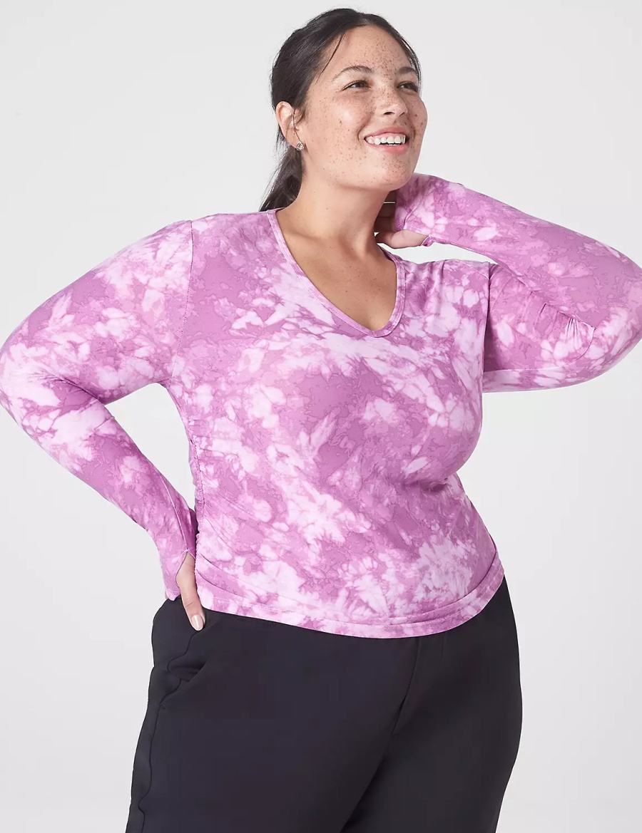 Purple Lane Bryant LIVI Soft Crop Ruched-Side Top Women T Shirts | PKS9897MZ