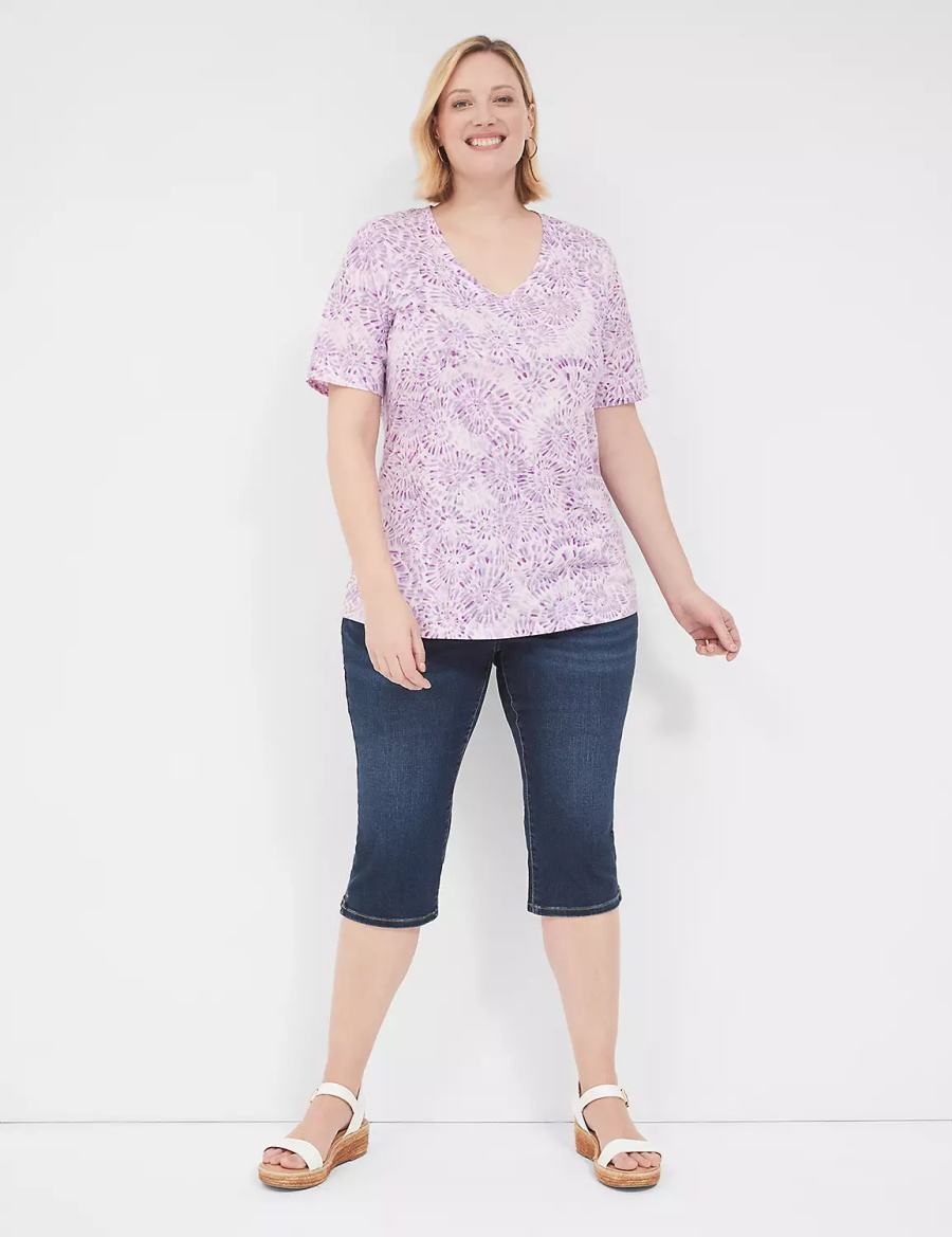 Purple Lane Bryant Perfect Sleeve V-Neck Tee Women T Shirts | HFP6523VE