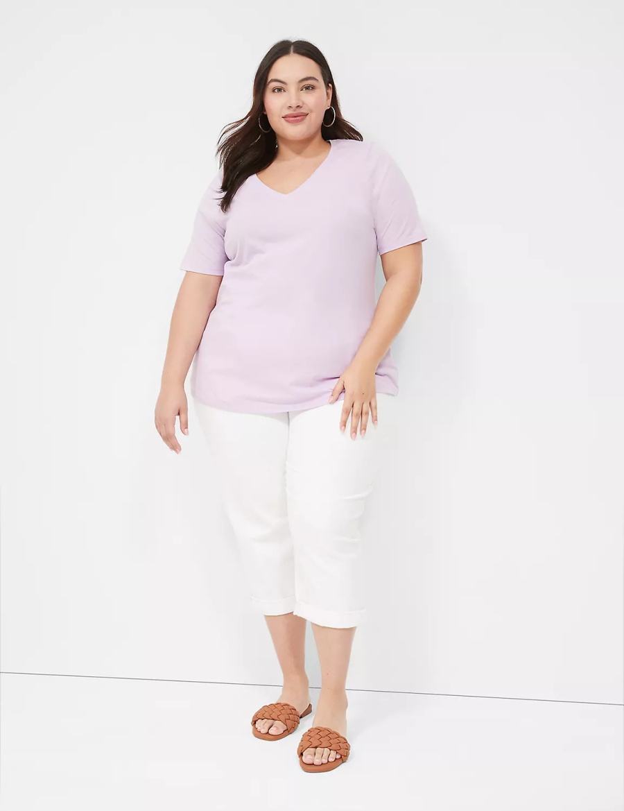 Purple Lane Bryant Perfect Sleeve V-Neck Tee Women T Shirts | VUP142IW