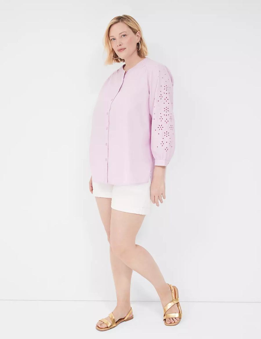 Purple Lane Bryant Relaxed Eyelet-Sleeve Button-Front Women Blouse | BTG699QU