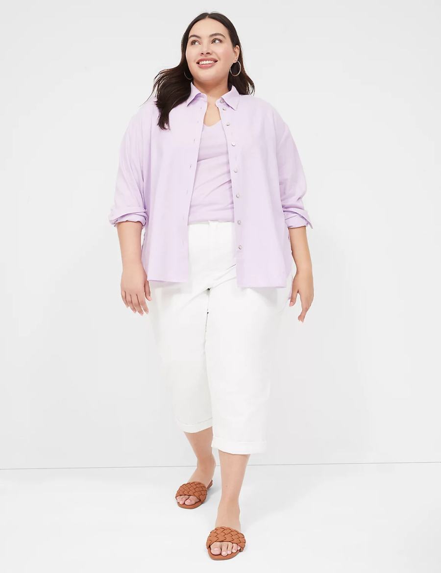 Purple Lane Bryant Relaxed Linen Button-Down Women Shirts | ZOC4782FA