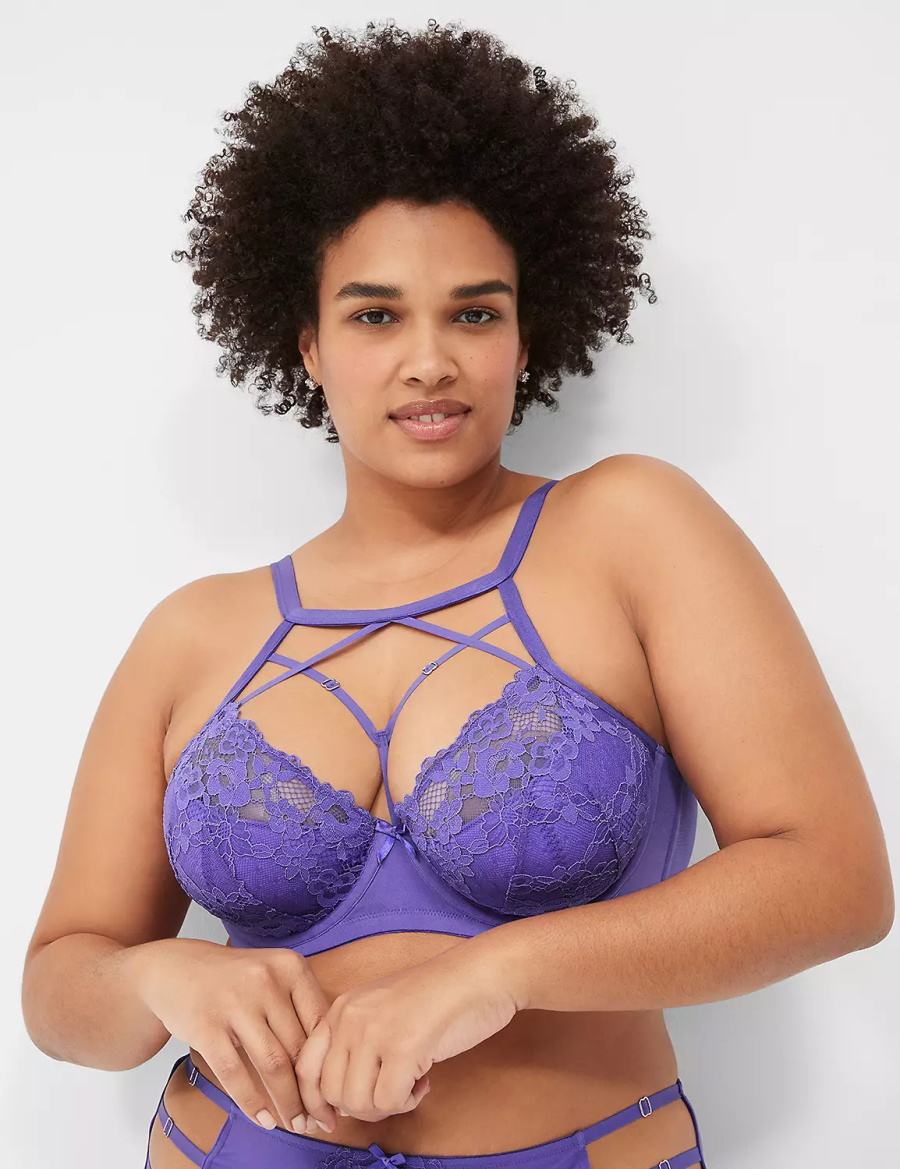 Purple Lane Bryant Strappy High-Neck French Women Balconette Bra | DZD268PG