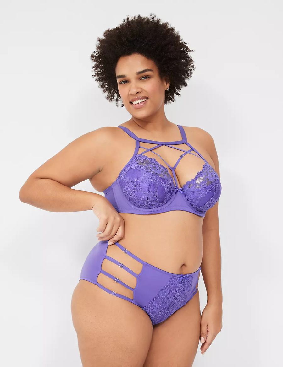 Purple Lane Bryant Strappy High-Neck French Women Balconette Bra | DZD268PG