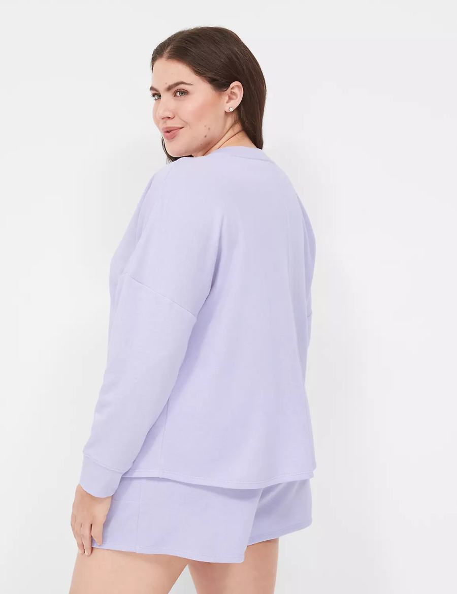 Purple Lane Bryant Terry Fleece V-Neck Top Women T Shirts | QDI471JZ