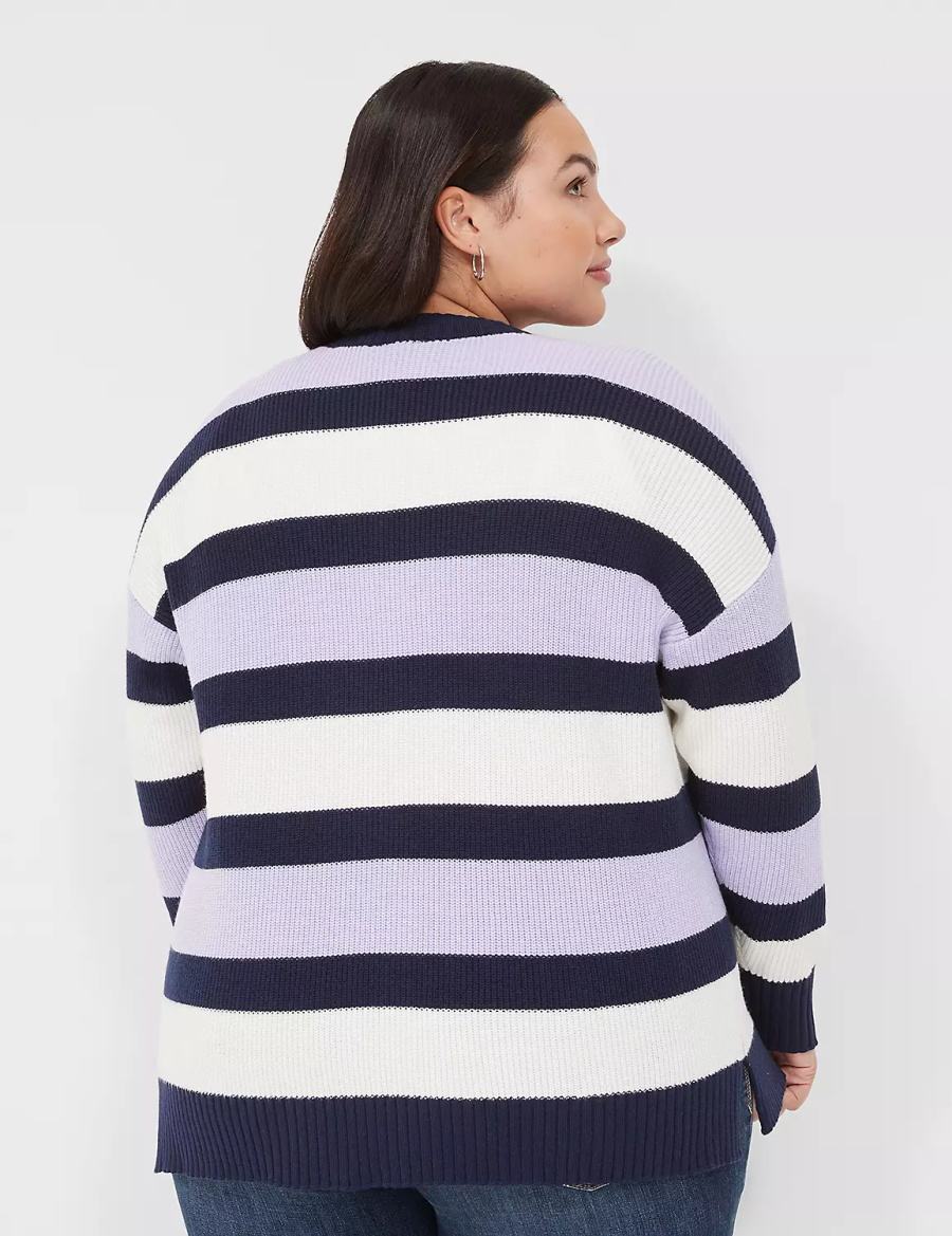 Purple Navy Stripes Lane Bryant Open-Front Stripe Women Cardigan | QPC9460RH