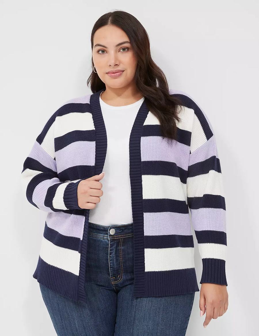 Purple Navy Stripes Lane Bryant Open-Front Stripe Women Cardigan | QPC9460RH