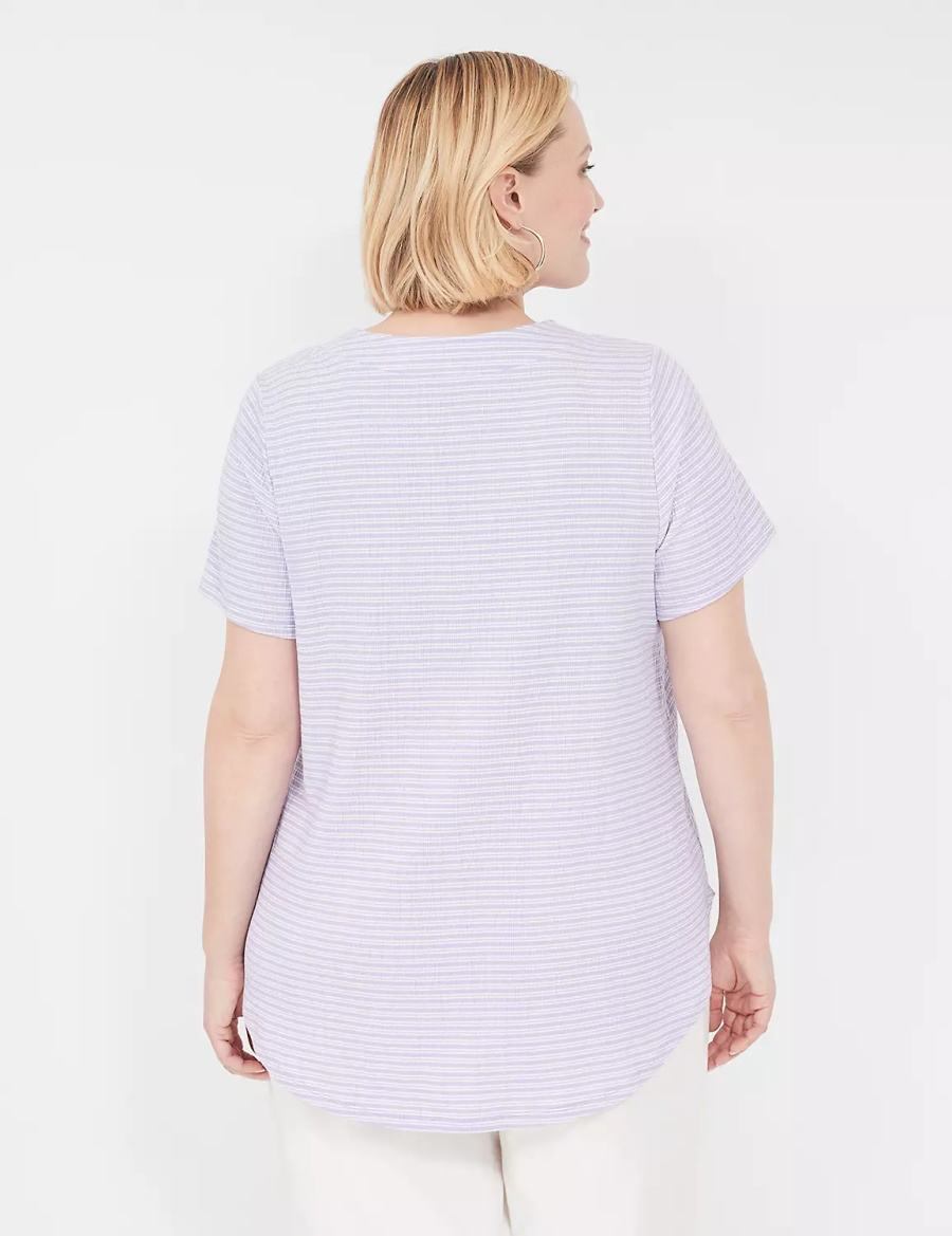 Purple Stripes Lane Bryant Short-Sleeve V-Neck Top Women T Shirts | KXR9996ZK