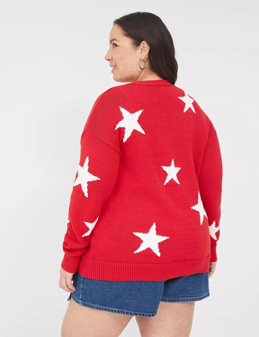 Red Lane Bryant Button-Front Star Women Cardigan | RET4264BJ