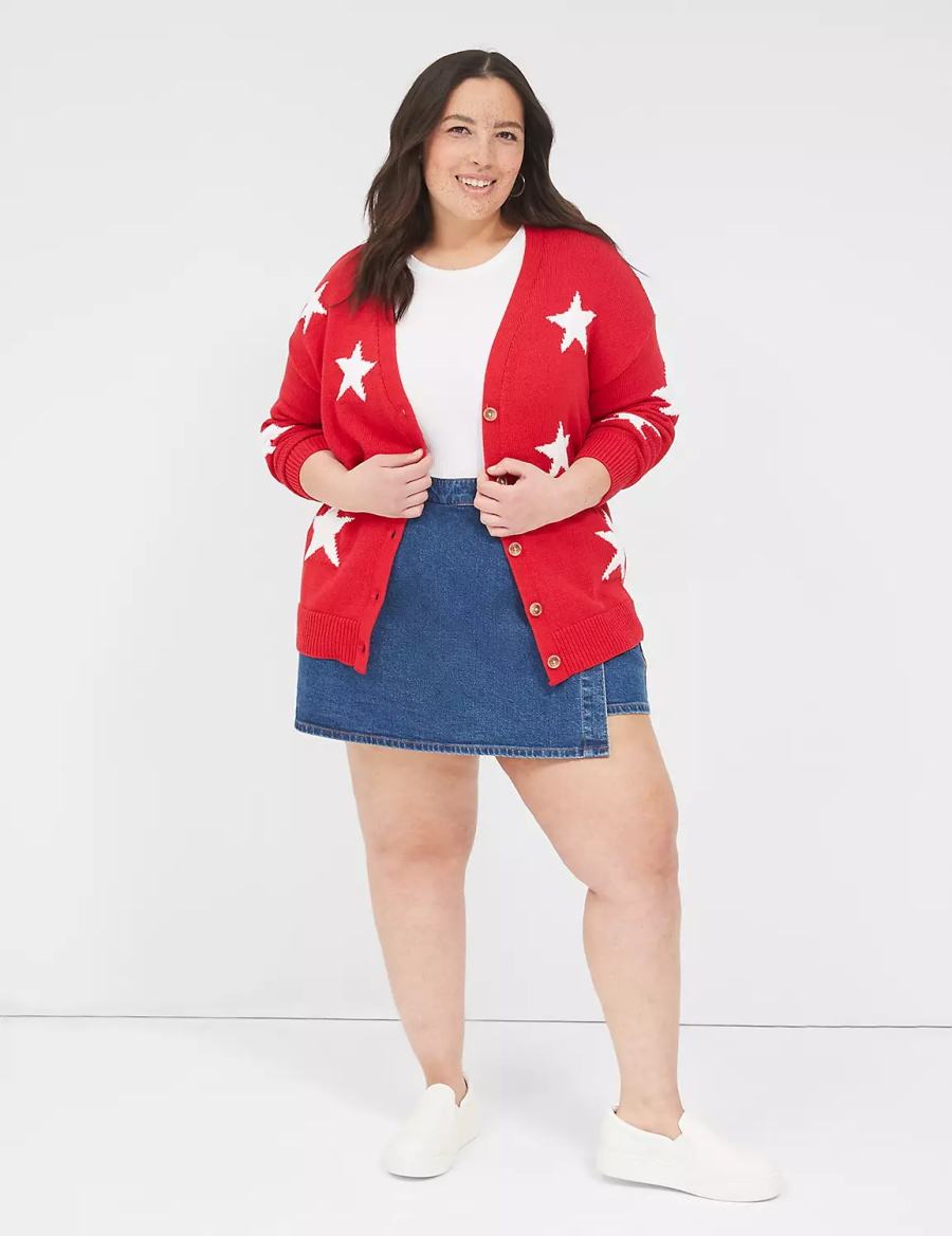 Red Lane Bryant Button-Front Star Women Cardigan | RET4264BJ