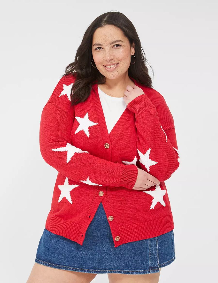 Red Lane Bryant Button-Front Star Women Cardigan | RET4264BJ