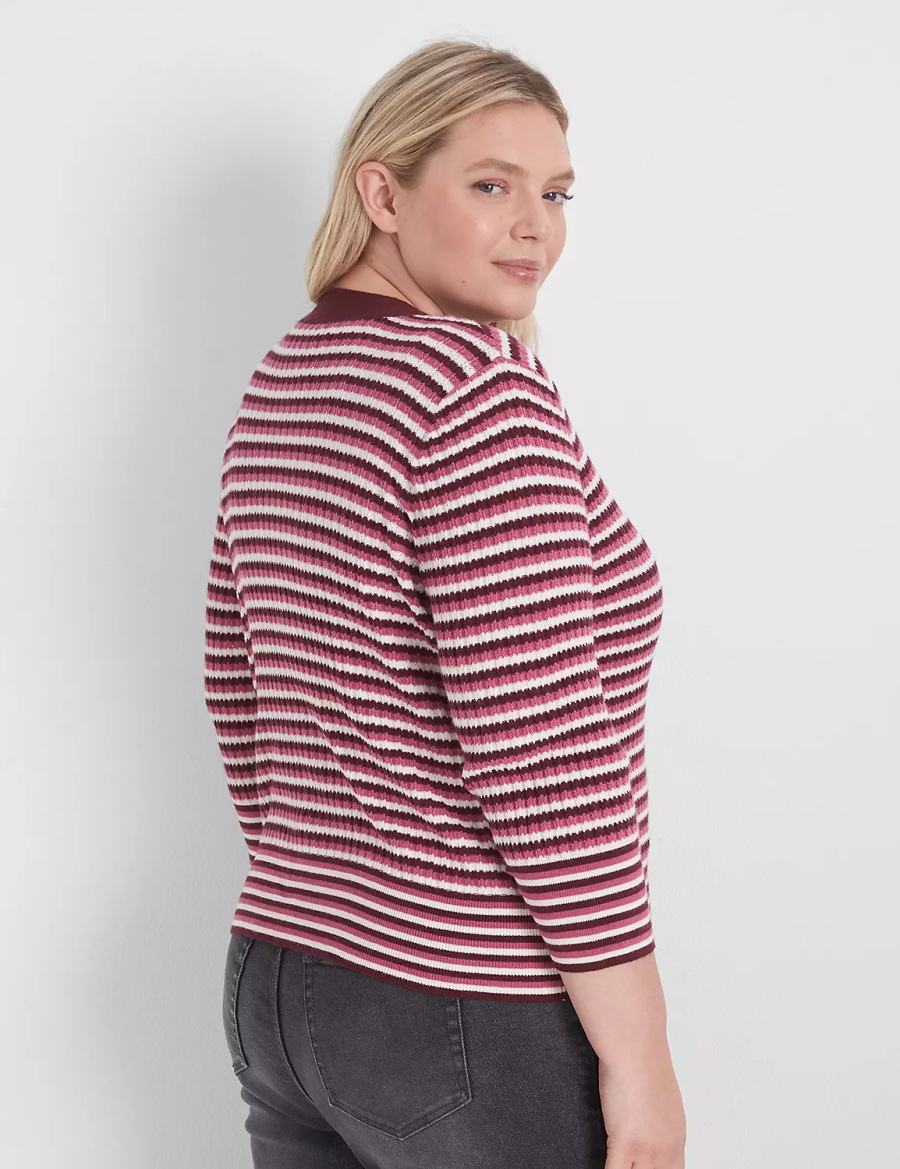 Red Lane Bryant Classic 3/4-Sleeve V-Neck Button-Front - Stripe Women Cardigan | YAN631AH