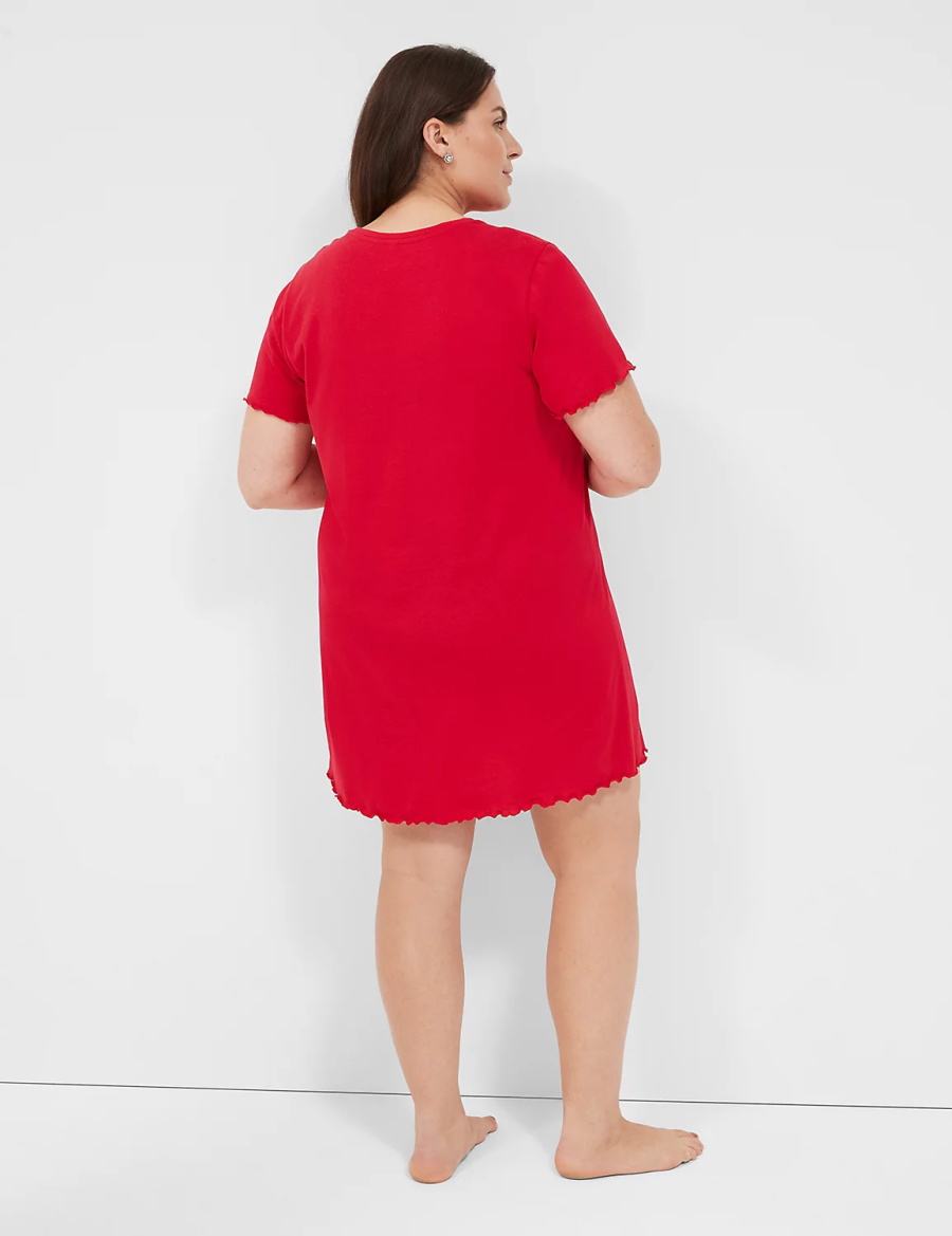 Red Lane Bryant Comfy Cotton Lettuce-Hem Sleepshirt Women T Shirts | OLO145XG