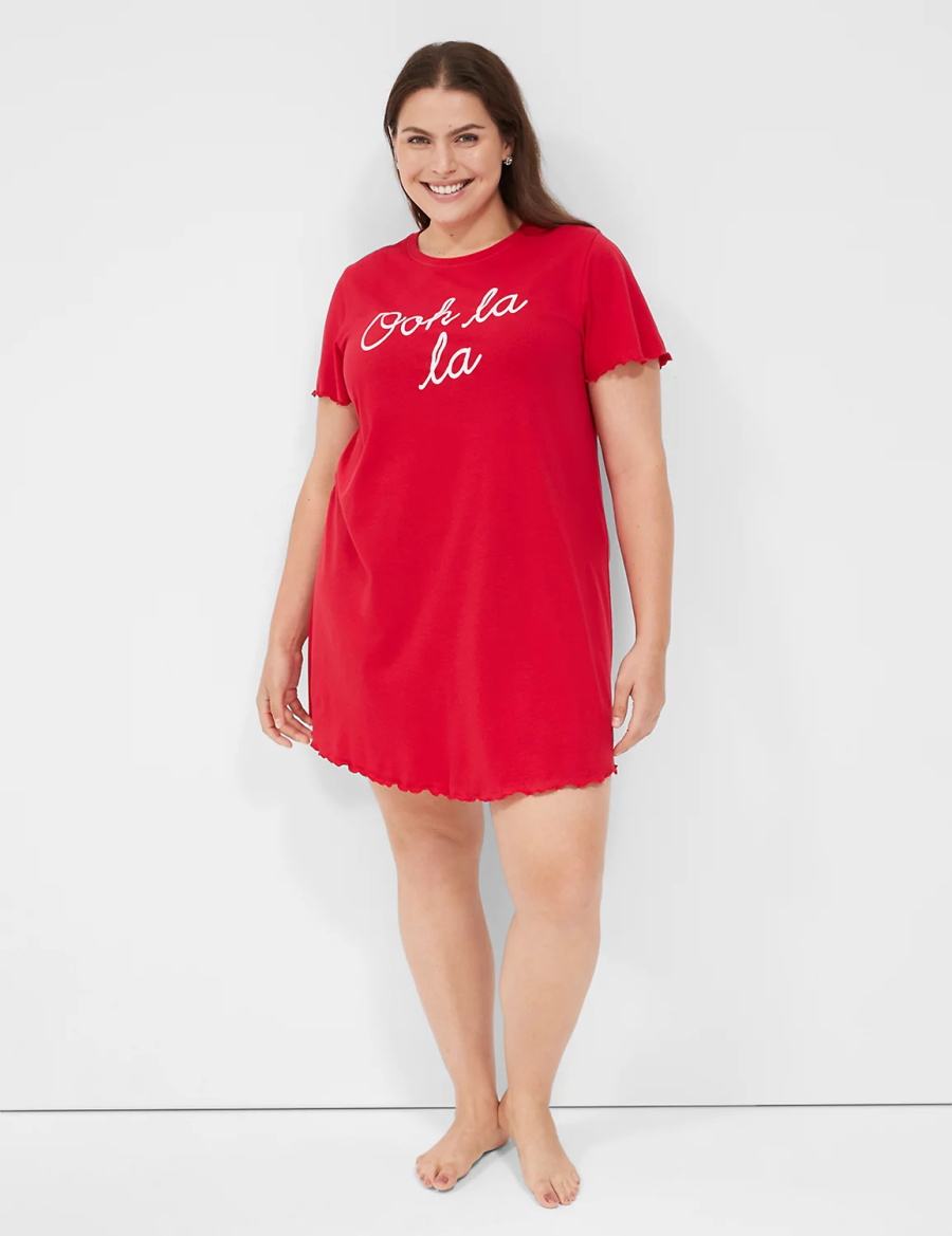 Red Lane Bryant Comfy Cotton Lettuce-Hem Sleepshirt Women T Shirts | OLO145XG