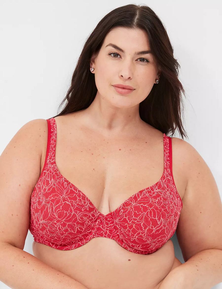 Red Lane Bryant Demi with Lace Women Unlined Bra | VGZ4759AW