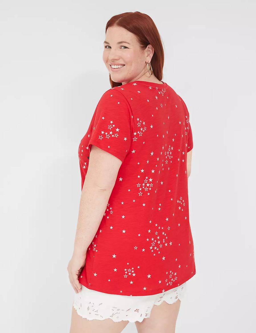 Red Lane Bryant Embroidered Stars Graphic Tee Women Tank Top | UFH1851FP