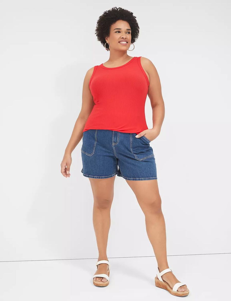 Red Lane Bryant Fitted High-Neck Rib Women Tank Top | AJQ6019WF