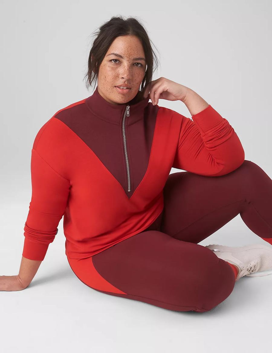 Red Lane Bryant LIVI CozySoft Half-Zip Colorblock Cropped Pullover Women Pullover | UCL1271UT