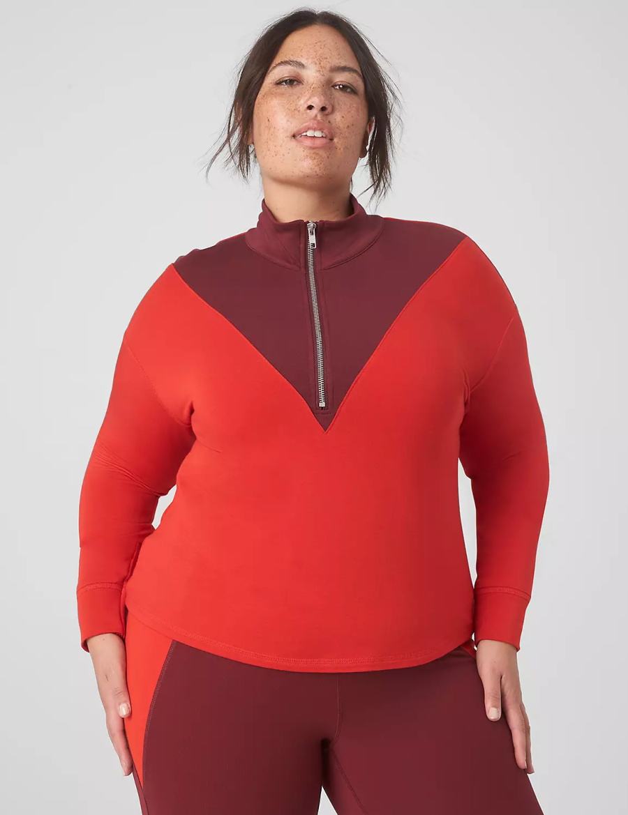 Red Lane Bryant LIVI CozySoft Half-Zip Colorblock Cropped Pullover Women Pullover | UCL1271UT