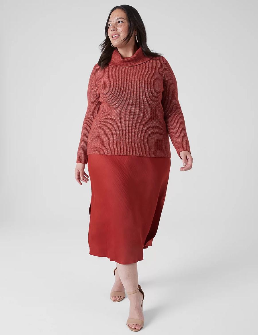 Red Lane Bryant Long-Sleeve Cowlneck Rib Women Sweaters | VDS2820QO