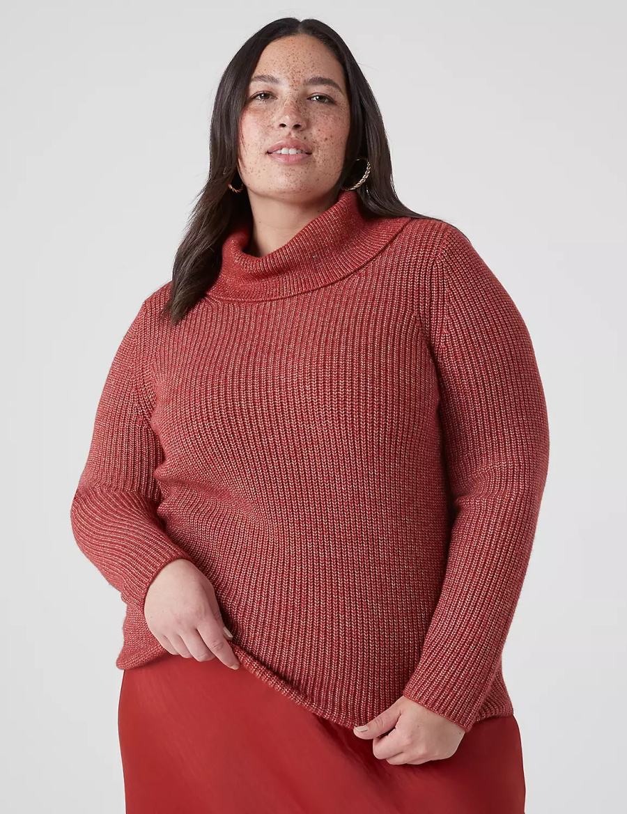 Red Lane Bryant Long-Sleeve Cowlneck Rib Women Sweaters | VDS2820QO