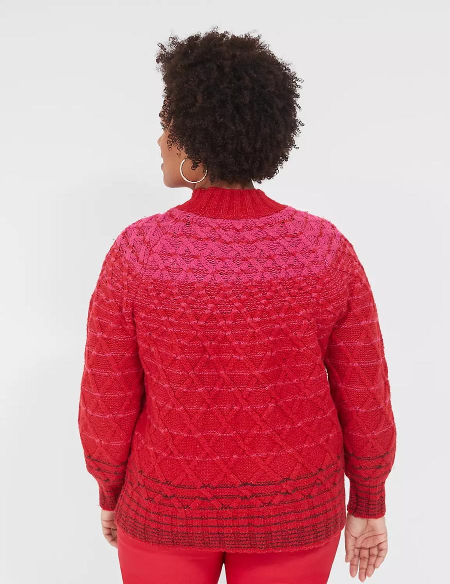 Red Lane Bryant Mock-Neck Cable Women Sweaters | EAK825HZ