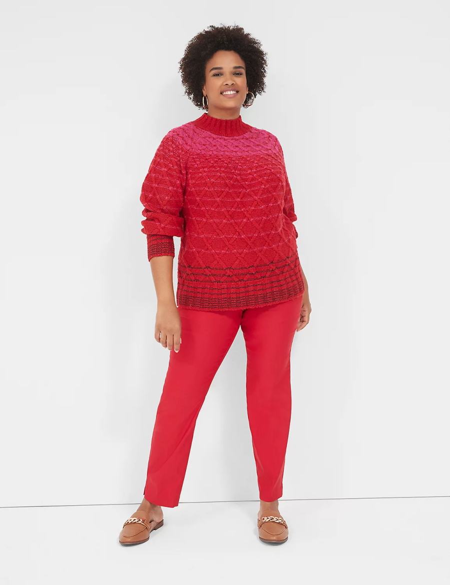 Red Lane Bryant Mock-Neck Cable Women Sweaters | EAK825HZ