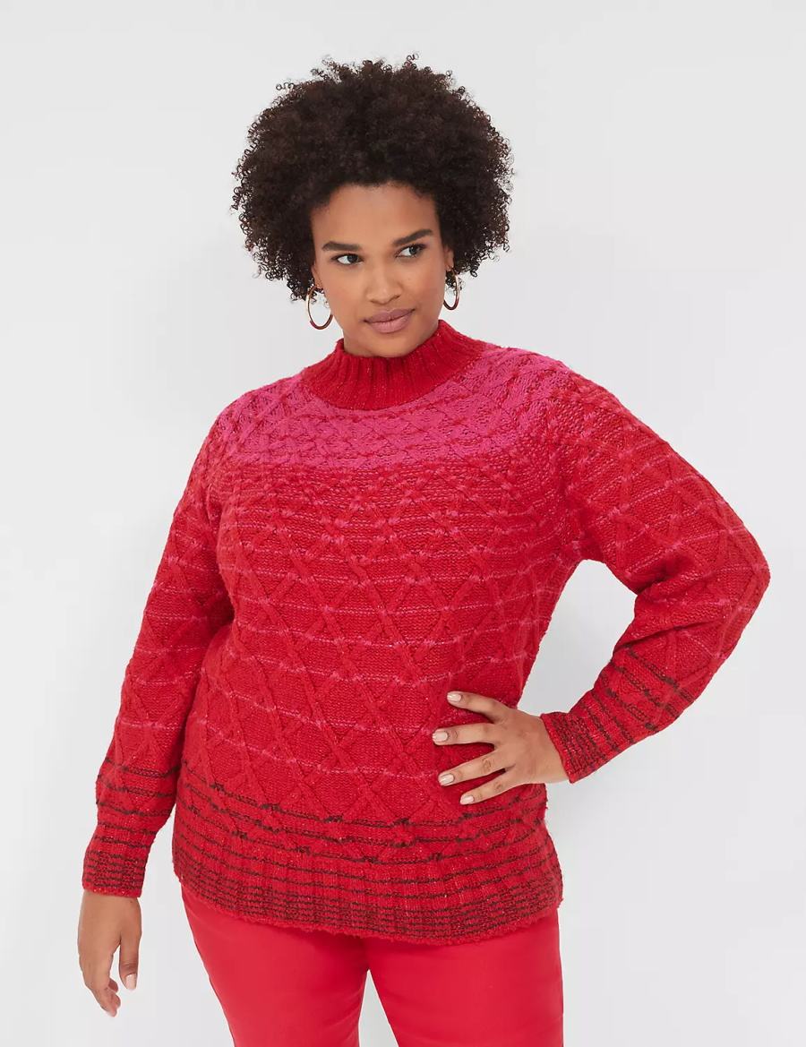 Red Lane Bryant Mock-Neck Cable Women Sweaters | EAK825HZ