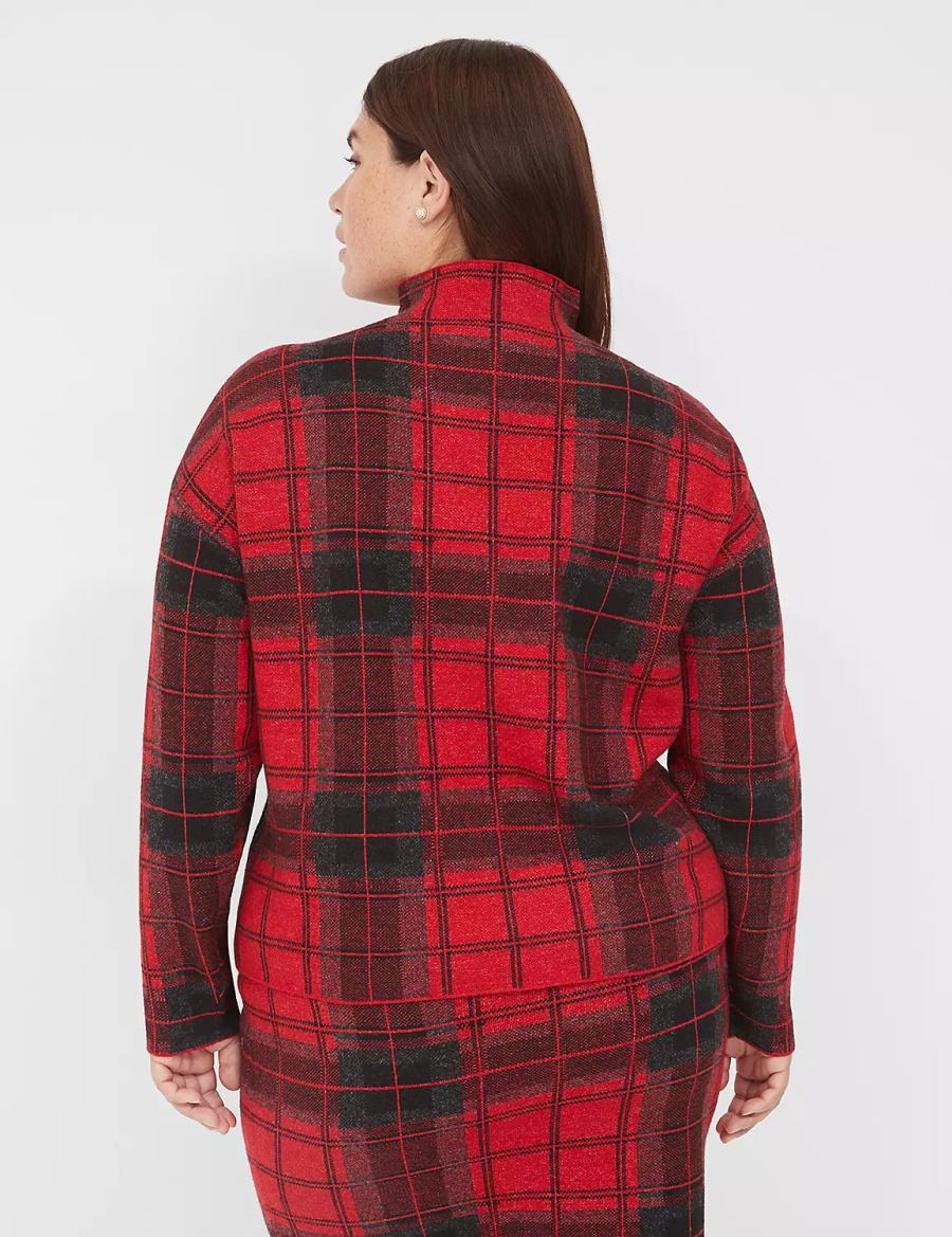 Red Lane Bryant Mock-Neck Plaid Women Sweaters | IUG7453RU