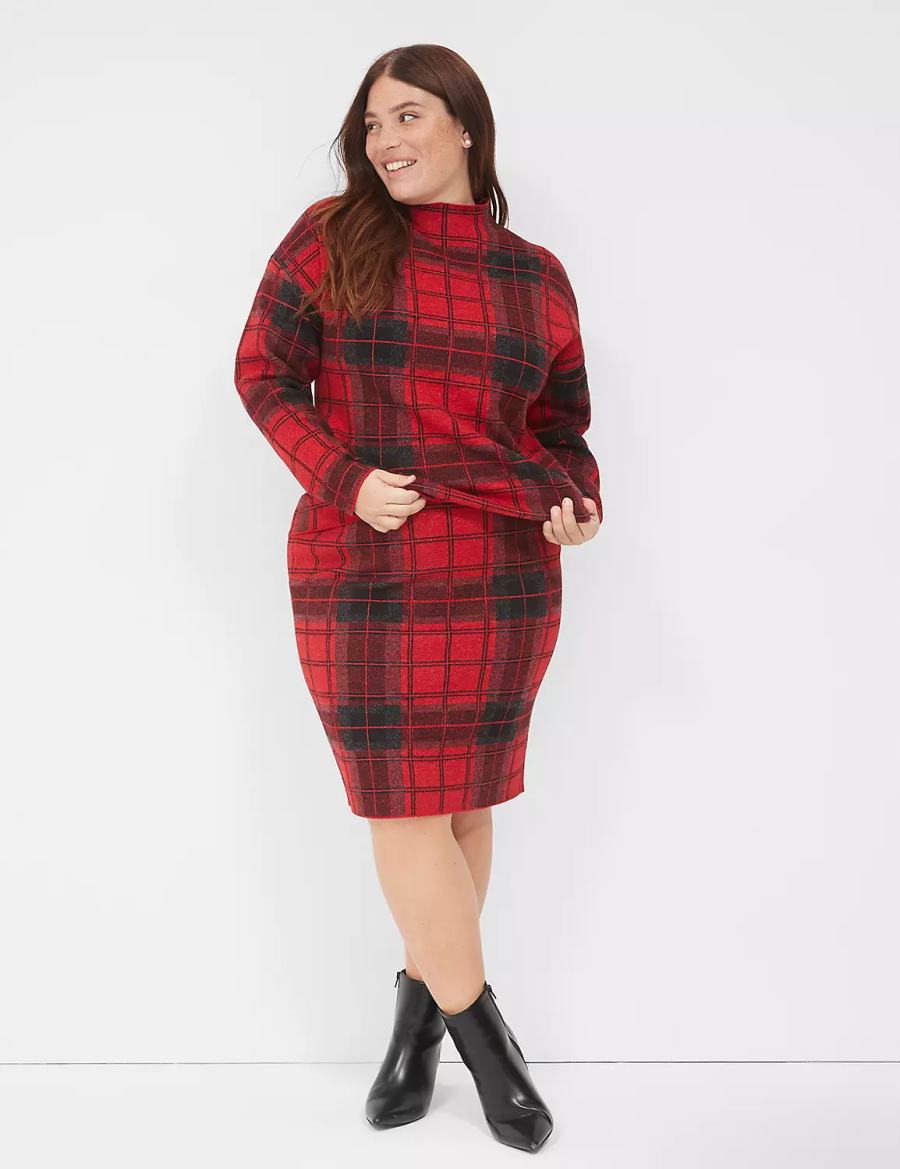 Red Lane Bryant Plaid Mini Sweater Women Skirts | ZBS3870PI