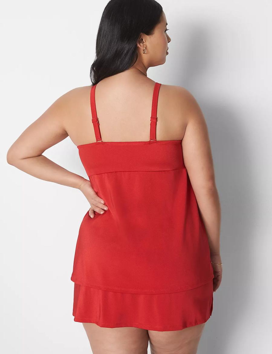 Red Lane Bryant Shimmer Slitted Swim Women Skirts | TAK4368PJ