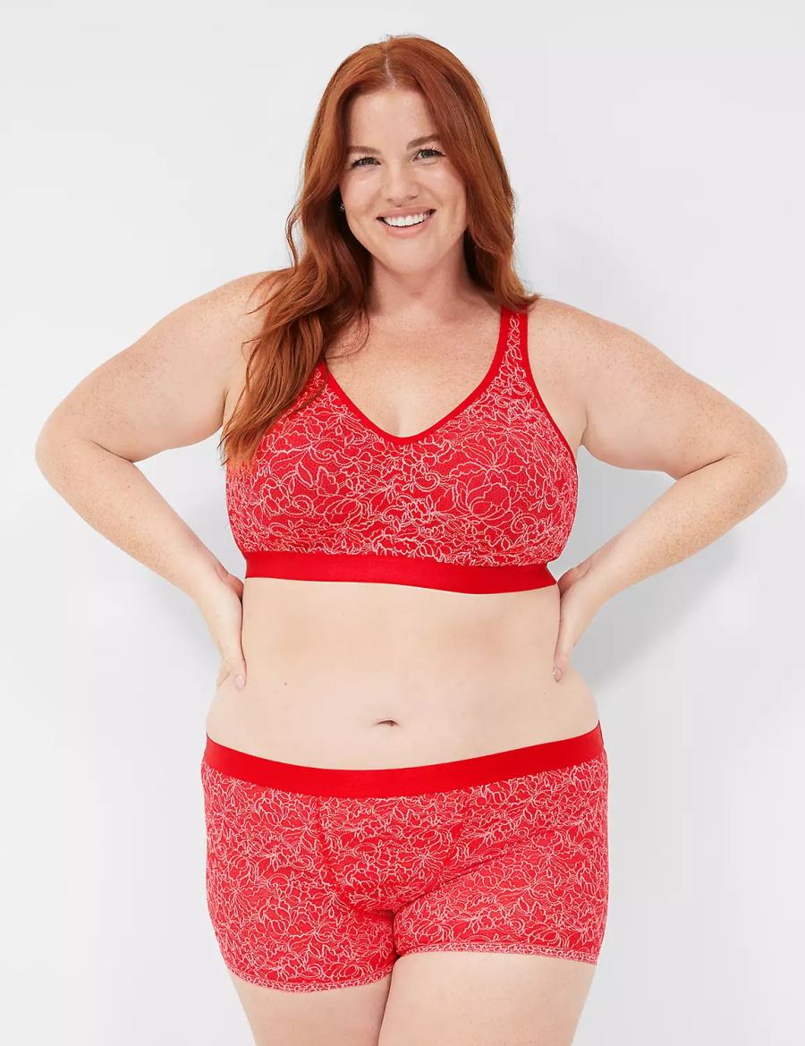 Red Lane Bryant Stretch Lace Boyfriend Women Briefs | MHL6735EY