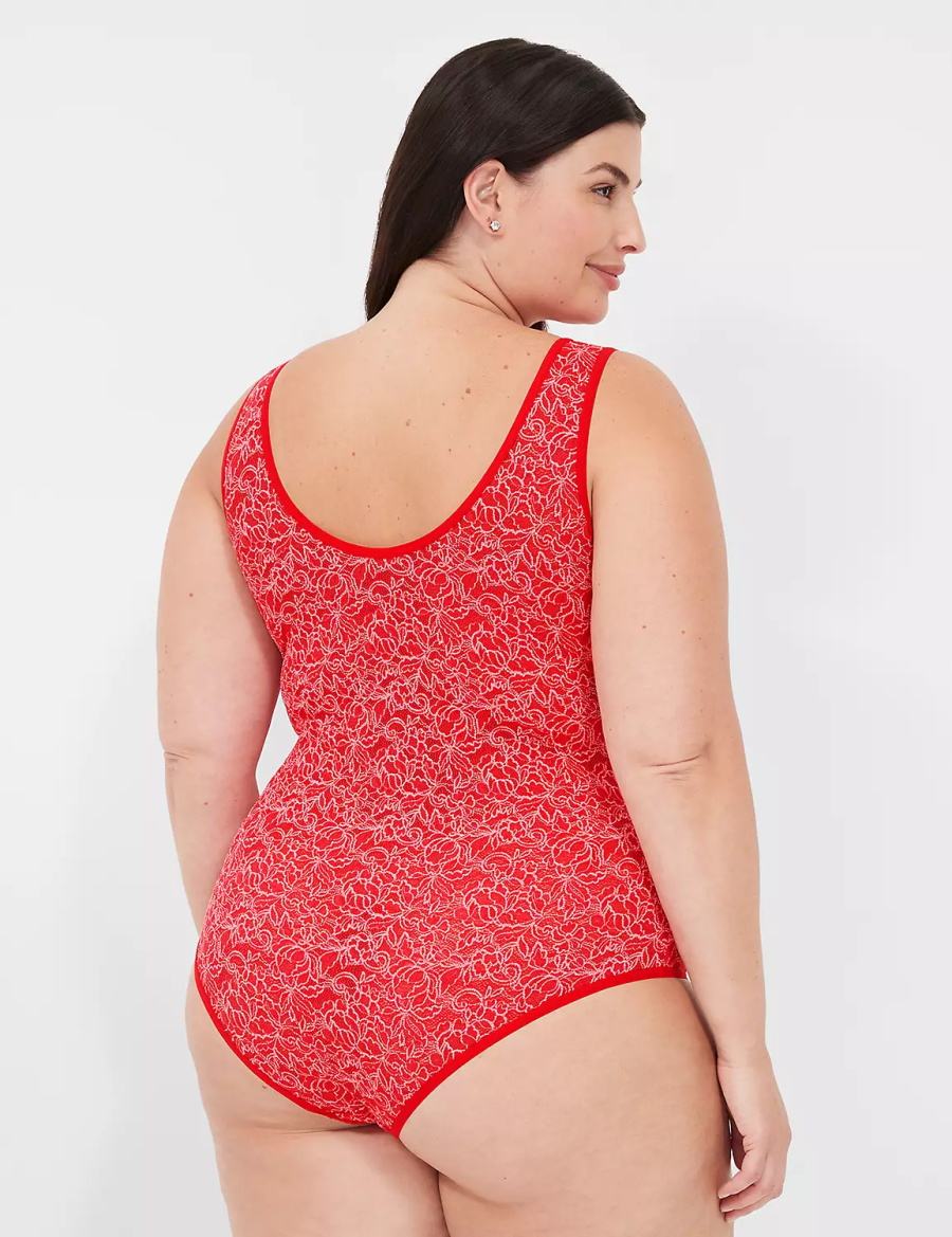 Red Lane Bryant Stretch Lace Cross-Dyed Women Bodysuit | CGC3395XF