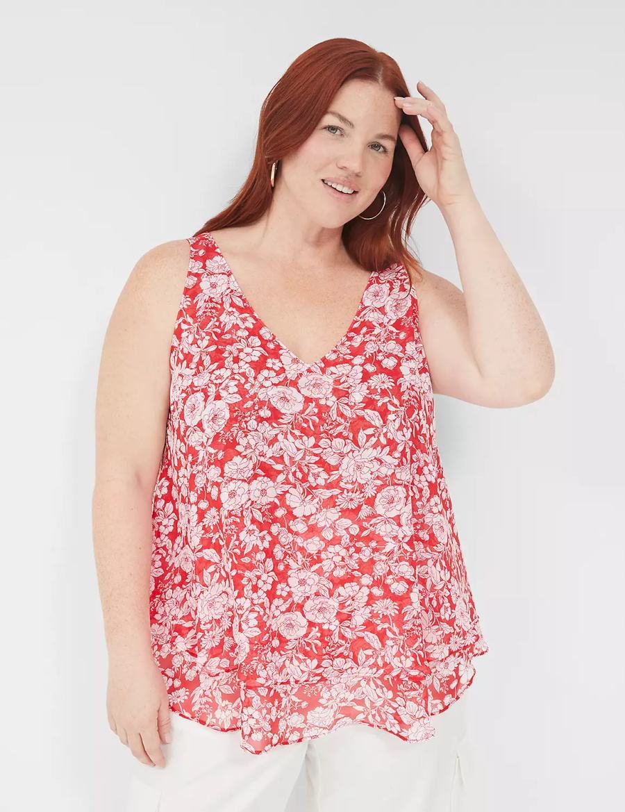 Red Lane Bryant Swing Double-Layer Chiffon Women Tank Top | SDU4367LD