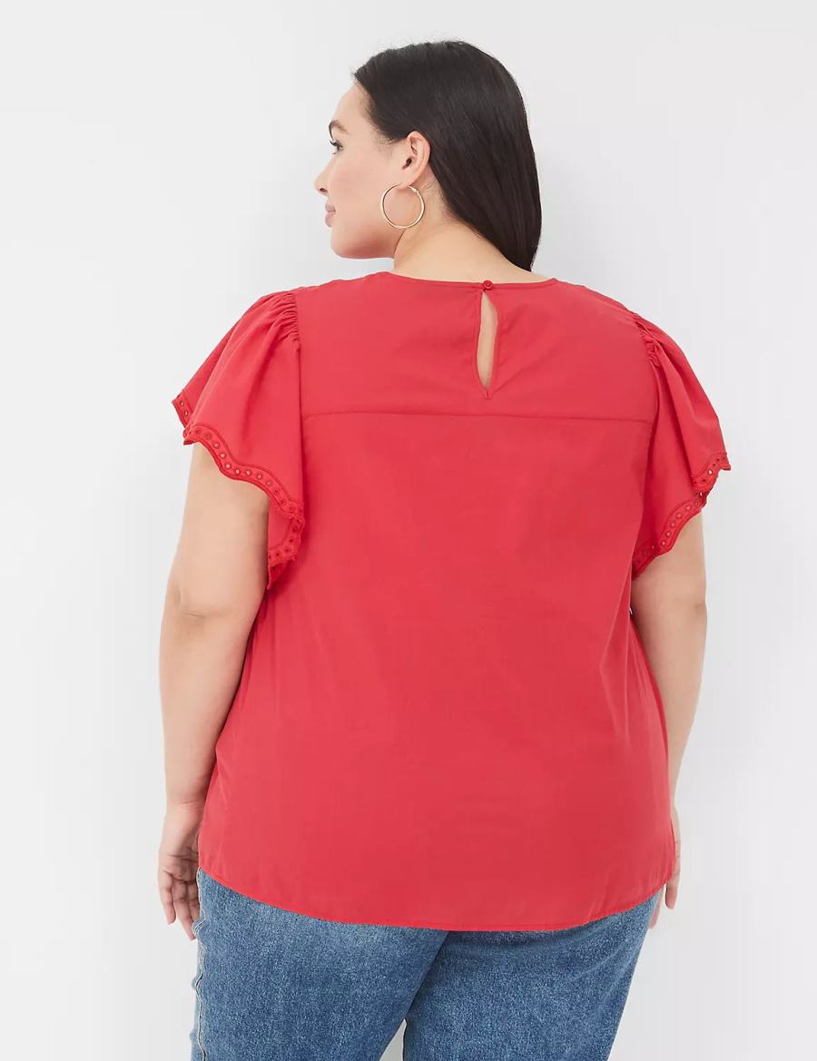 Red Lane Bryant Swing Eyelet-Trim Popover Women Blouse | YUI5824CK