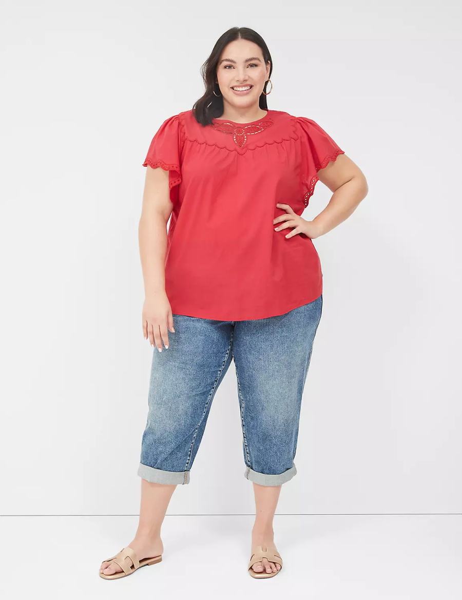 Red Lane Bryant Swing Eyelet-Trim Popover Women Blouse | YUI5824CK