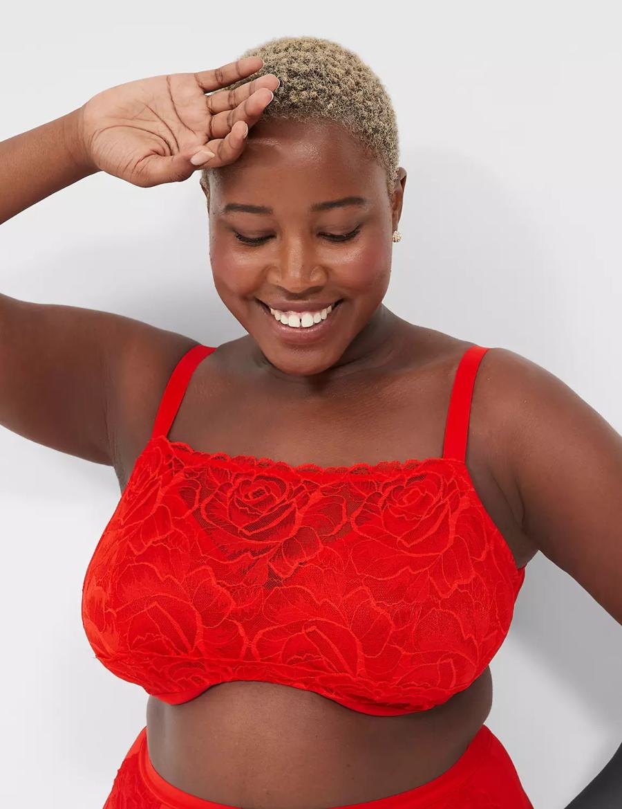 Red Lane Bryant Unlined with Lace Overlay Women Balconette Bra | NFE6047FU